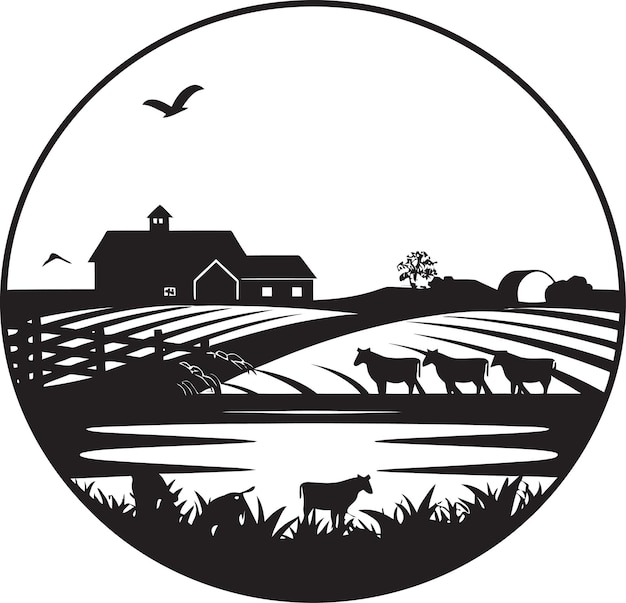 Nature s homestead farmhouse icon harvest horizon agricultural black logo