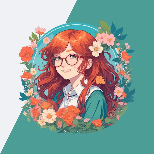 Nature's Joy FlowerAdorned roodharige meisje vectorillustratie voor diverse toepassingen
