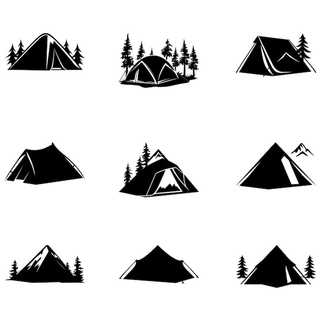 Nature retreat serene tent silhouettes vettoriali per progetti grafici