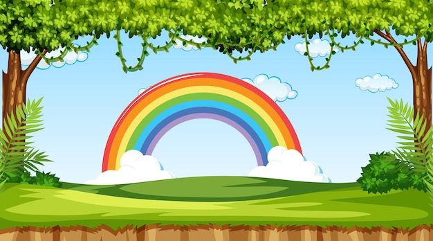Sfondo della scena della natura con arcobaleno nel cielo