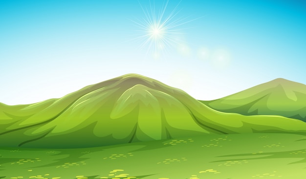 Vector nature scene with green mountain