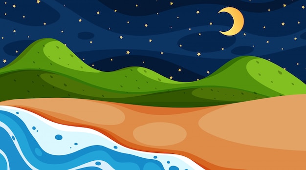 Nature scene with ocean at night time