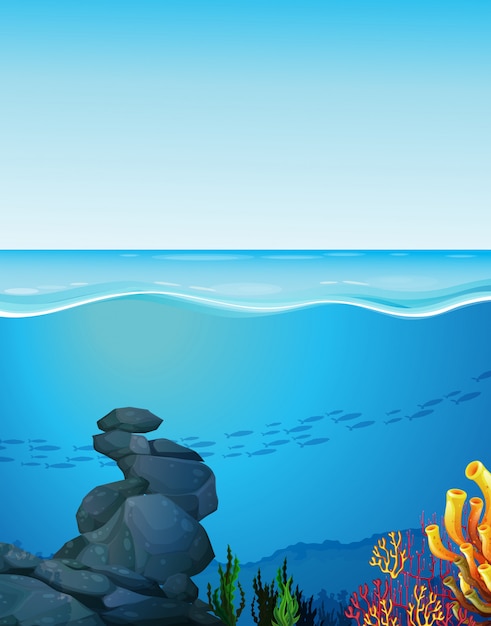 Vettore scena della natura con oceano e sott'acqua