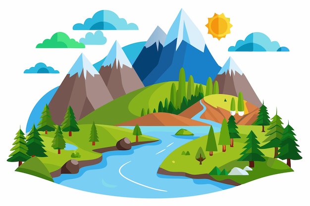 nature scenes vector illustration mountains rivers cartoon clipart and line art design