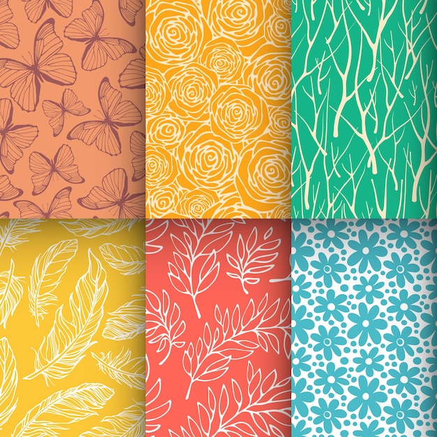 Nature seamless patterns set