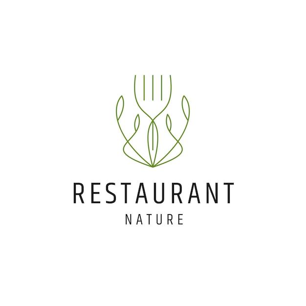 Nature spoon and fork line logo design template