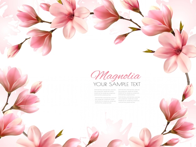 Vector nature spring background with beautiful magnolia branches.