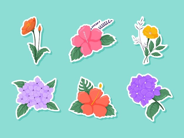Vector nature summer colorful floral sticker collection