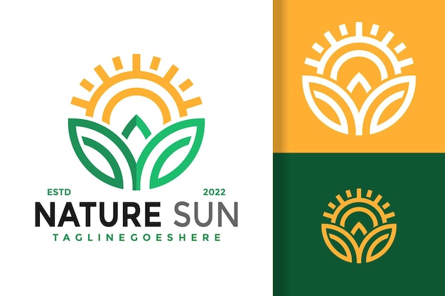 Modello di illustrazione vettoriale del disegno del logo del sole della natura