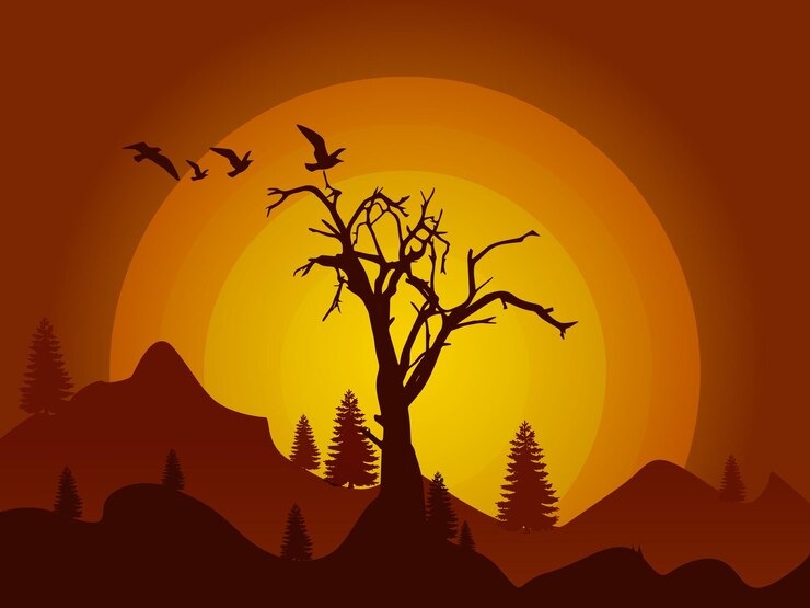 Vector nature sunset evening landscape illustration vector