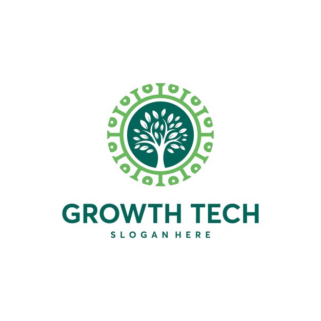 Шаблон логотипа nature tech, концепция логотипа green technology, логотип growth technology