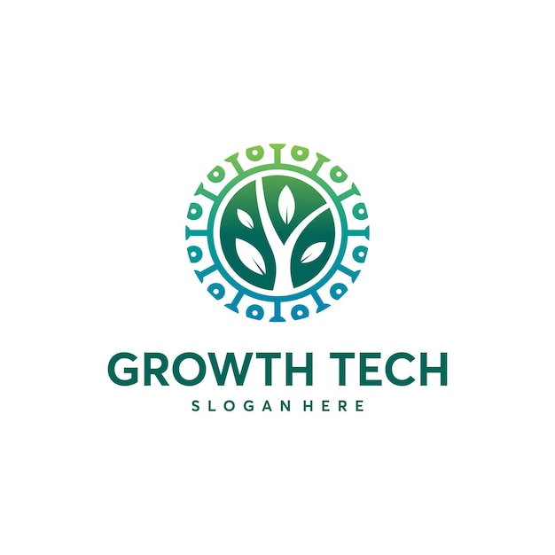 Шаблон логотипа nature tech, концепция логотипа green technology, логотип growth technology