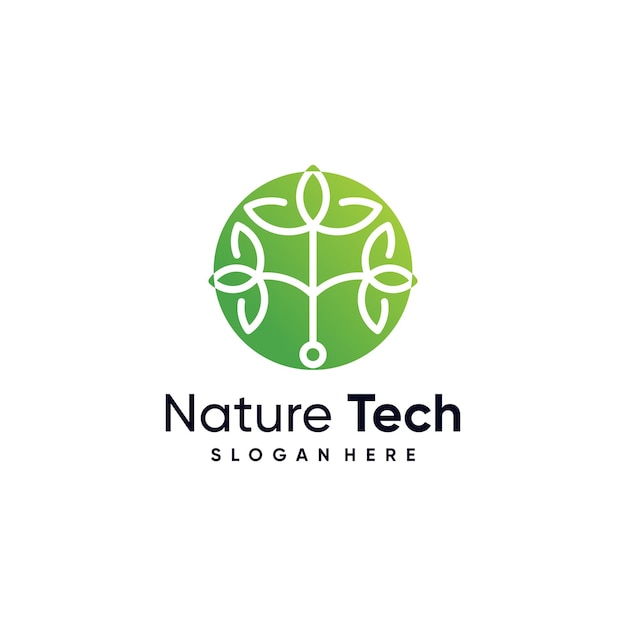 Illustrazione del design vettoriale del logo nature tech con il concetto di elemento creativo