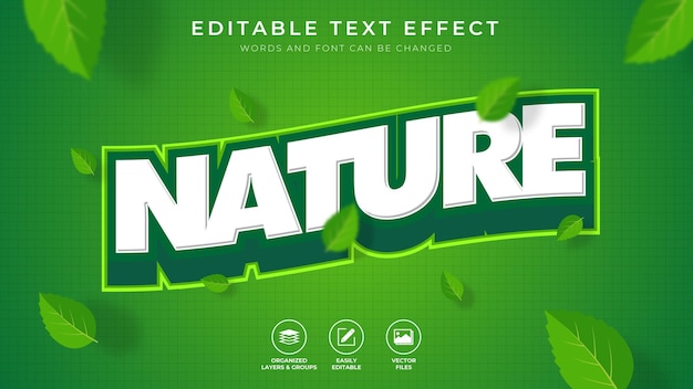 Vettore effetto testo natura con foglie