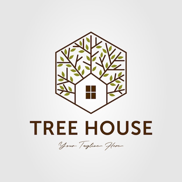 Nature tree house or home logo vector illustration design