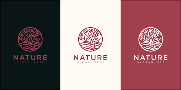 Nature tree oak logo design vector in circle logo design template