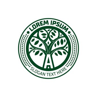 자연 나무 벡터 일러스트 로고 디자인 편지 나무 벡터 아이콘이 있는 로고 디자인