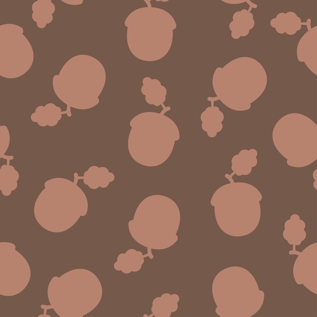 Nature vector acorns on brown background seamless pattern