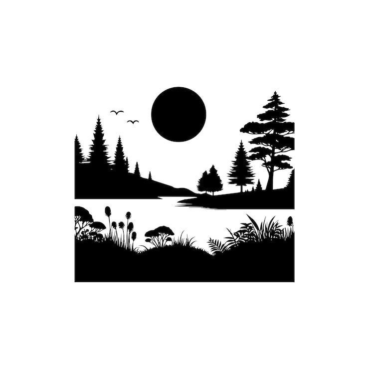 Vector nature vector art silhouette logo design black and white