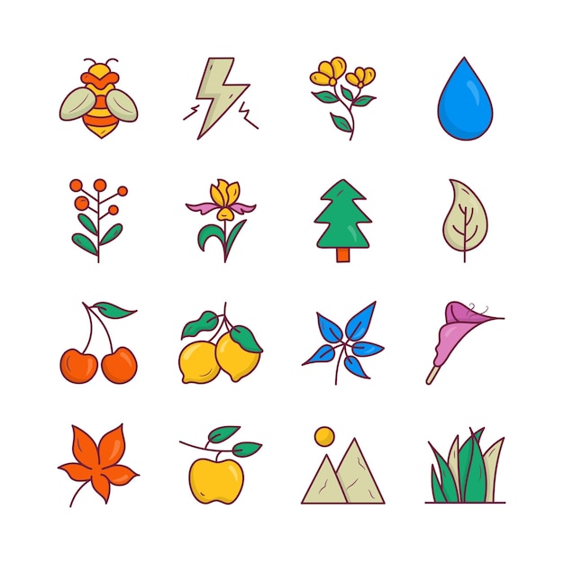 Nature vector filled outline hand Draw icon set 5