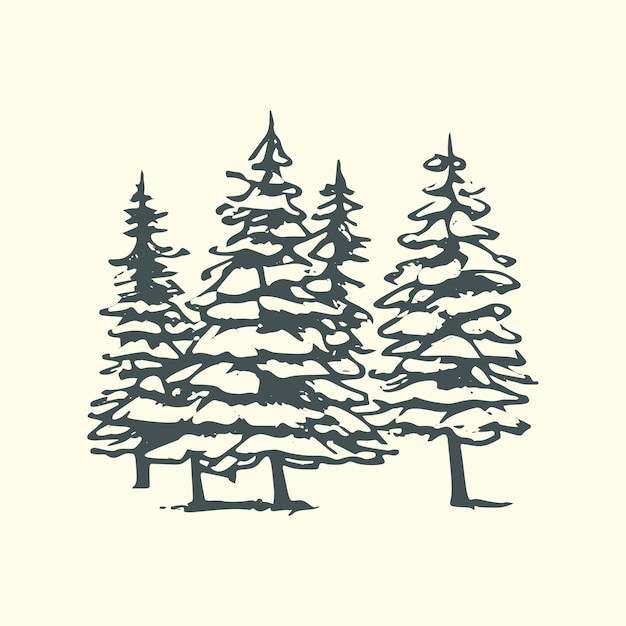 Vector nature vector illustration with silhouettes of trees in a forest