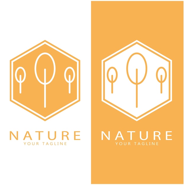 Logo vettoriale natura con alberi fiumi mari montagne affari emblemi viaggi distintivi salute ecologica