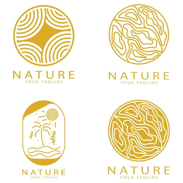 Nature vector logo with trees rivers seas mountains business emblems travel badges ecological health