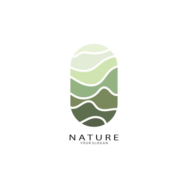 Logo vettoriale natura con alberi fiumi mari montagne affari emblemi viaggi distintivi salute ecologica