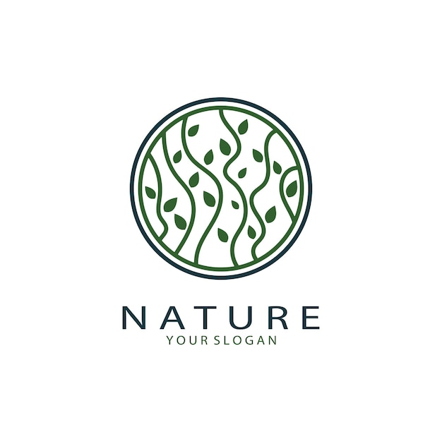 Nature vector logo with trees rivers seas mountains business emblems travel badges ecological health