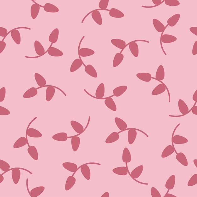 Nature vector twigs on pink background seamless pattern