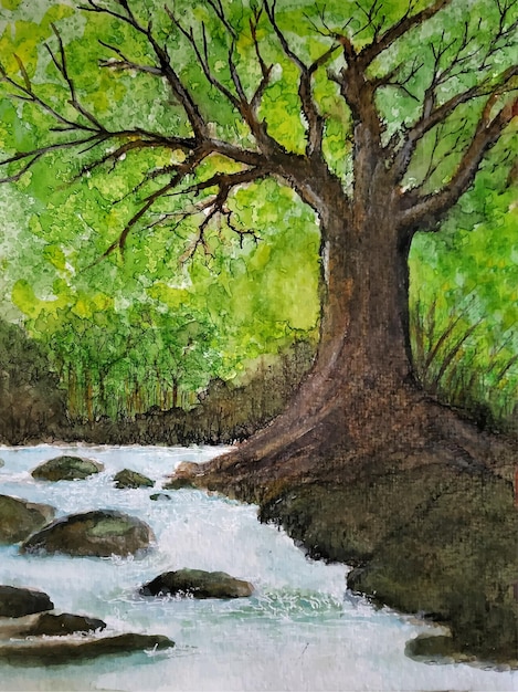 A nature watercolor landscape background painting on paper