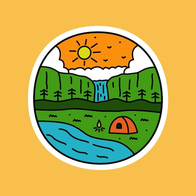 Nature waterfall camping life design for tshirt kids stuffsticker etc