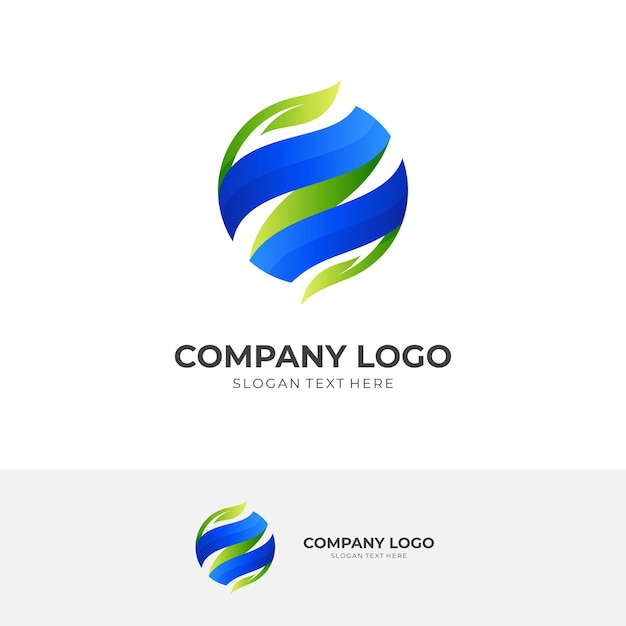 Vector nature world logo, globe and leaf, combination logo with 3d blue and green color style