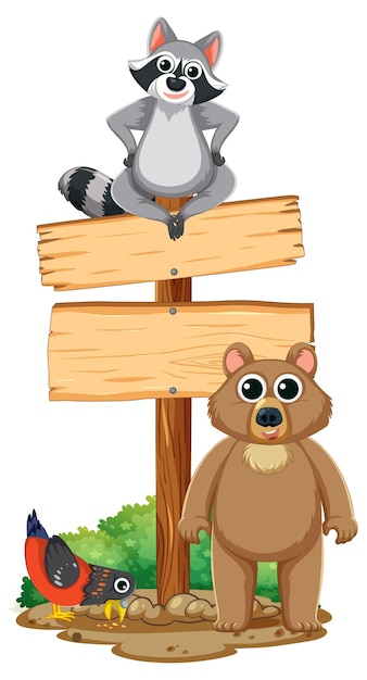 Vector nature39s wildlife bear raccoon and pigeon cartoon