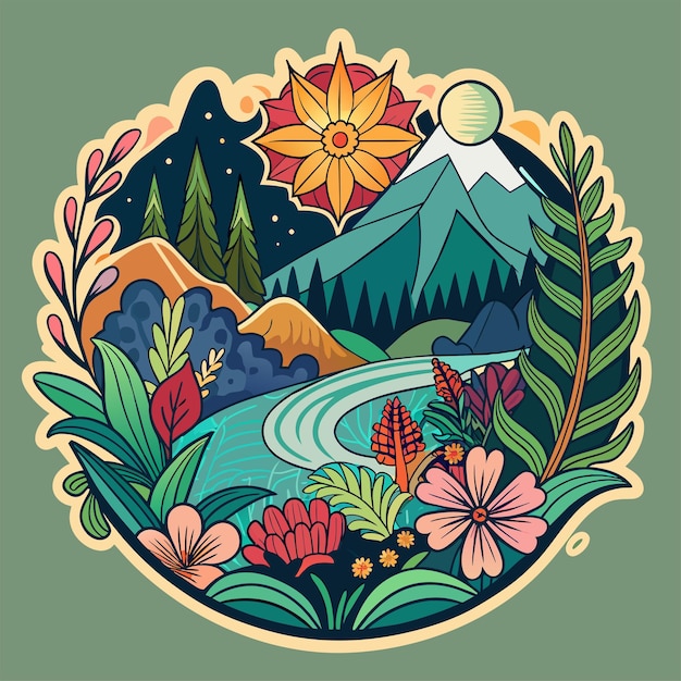 자연 아름다움 티셔츠 스티커에 복잡한 꽃 패턴을 특징으로하는 스티커를 디자인