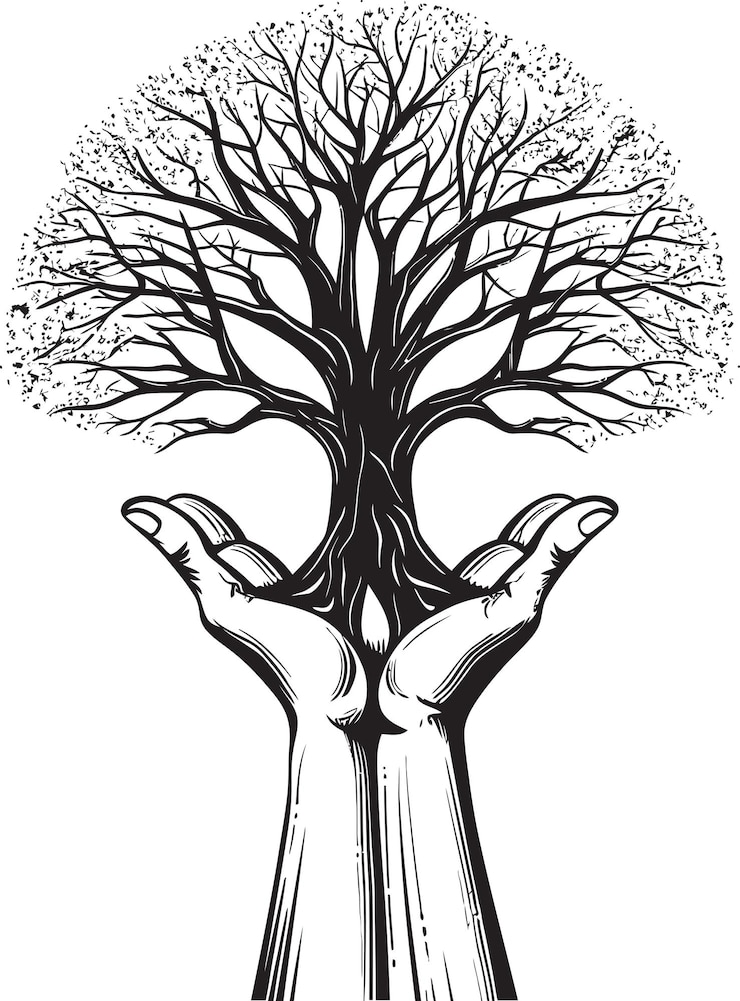 Vector natures grasp black vector design organic embrace living plant emblem