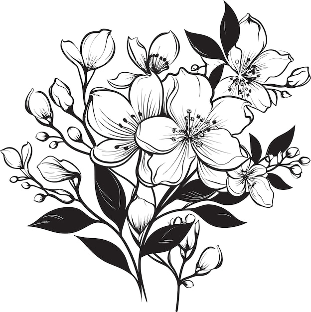 Vector natures symphony sleek vector logo black florals botanical beauty monochrome emblem elegant flora