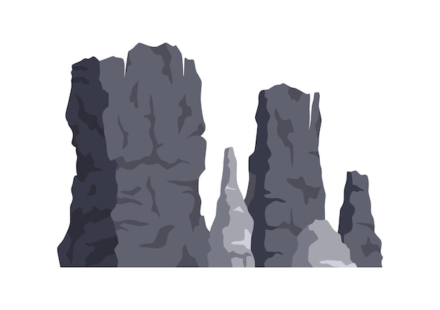 Vector natuur berglandschap rotsachtig massief of kruiwagen berg hoop vector illustratie bereik rots pieken berg rotsachtige omgeving top reizen landschap klimmen of wandelen bergen