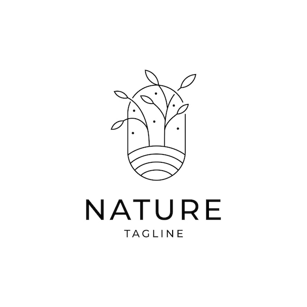 Vector natuur blad boomgroei logo ontwerp met lijn kunststijl concept