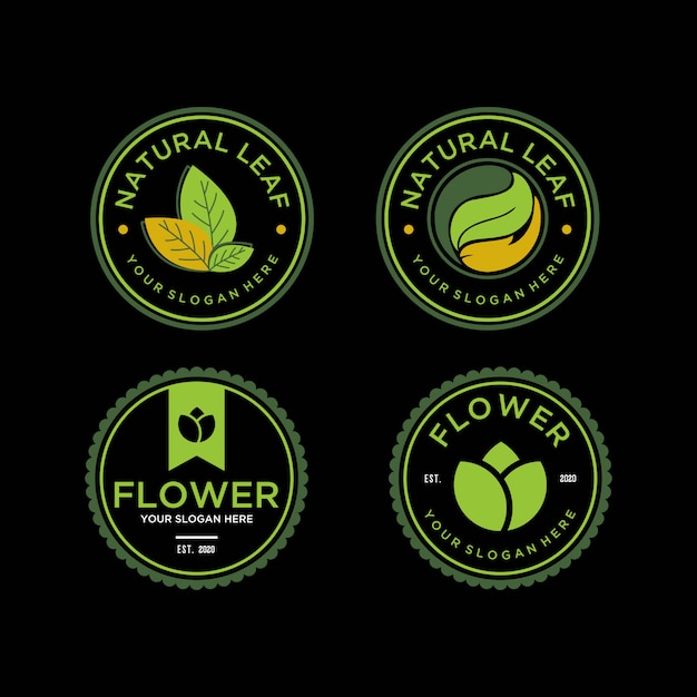 natuur blad en bloem vintage logo ontwerpsjabloon