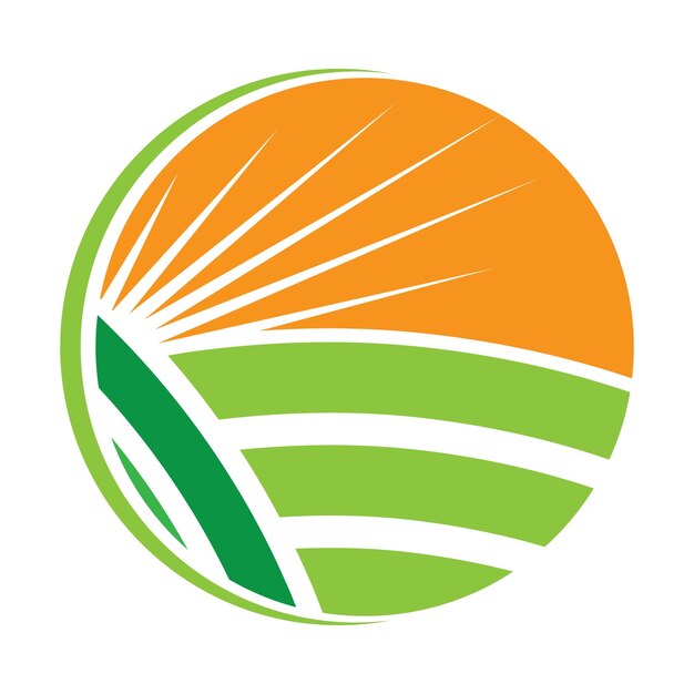 Natuur boerderij en landbouw vector logo afbeelding ontwerp zon boerderij geïsoleerde illustratie van velden boerderij landschap en zon Concept voor landbouw oogsten natuurlijke boerderij biologische producten