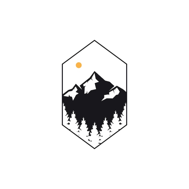 Natuur bos berg badge logo ontwerp vectorillustratie