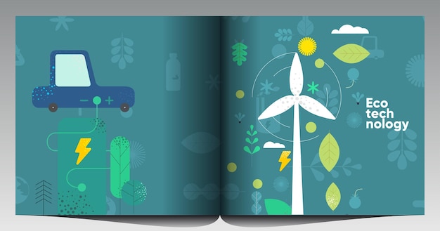 Natuur en hernieuwbare energie Recycle groene energie en behoud van natuurlijke hulpbronnen Set van vectorillustraties Achtergrondafbeeldingen voor poster banner cover art