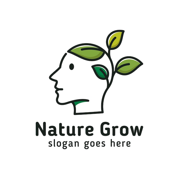 Natuur groeiende geest met het gezicht van mensen, modern lijntekeningen smart grow-logo