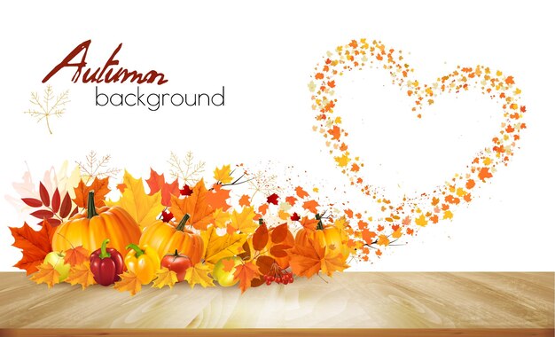 Natuur herfst achtergrond Happy Thanksgiving kerstkaart met verse groenten en kleurrijke bladeren Vector