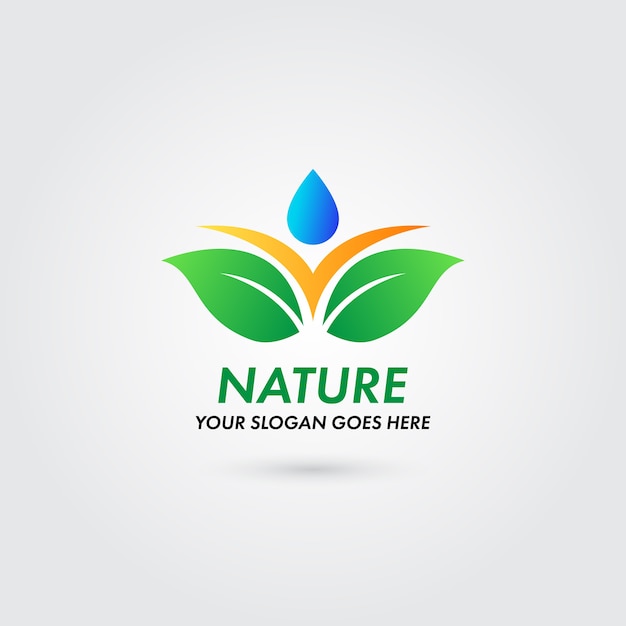 Natuur logo met blad en water drop concept sjabloon