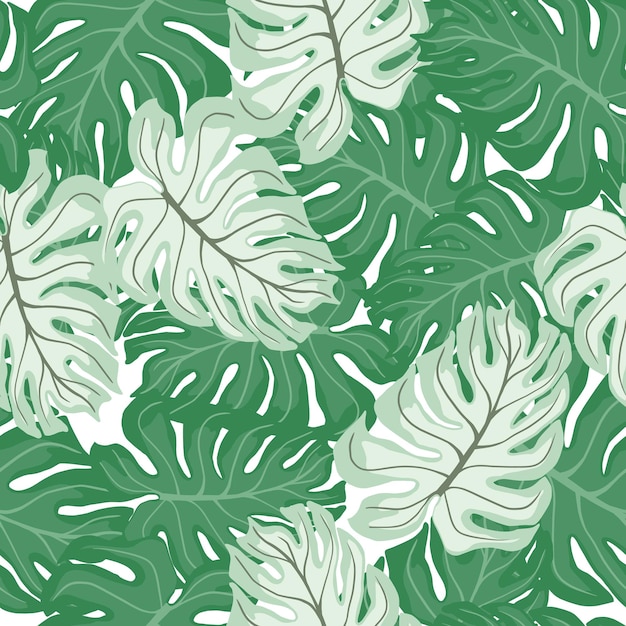 Natuur naadloze bloemmotief met blauwe en groene willekeurige monstera blad ornament. Geïsoleerde afdrukken. Decoratieve achtergrond voor stofontwerp, textieldruk, inwikkeling, omslag. Vector illustratie.