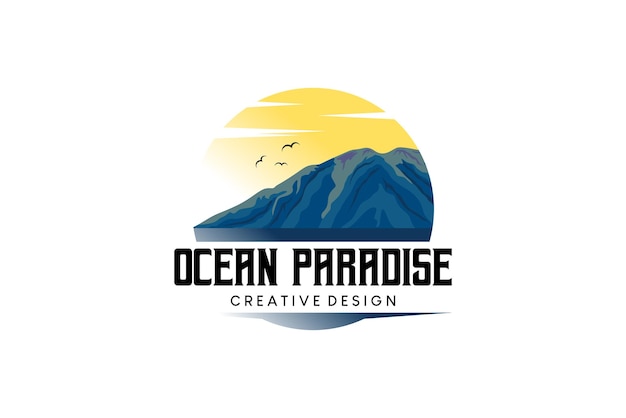 Natuur paradijs bergen en oceanen logo ontwerp vectorillustratie