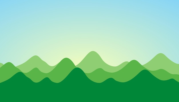 Vector natuur sjabloon groene berg achtergrond en gradiënt gele en lichtblauwe hemel achtergrond