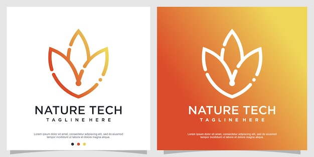 Natuur tech logo-ontwerp premium vector